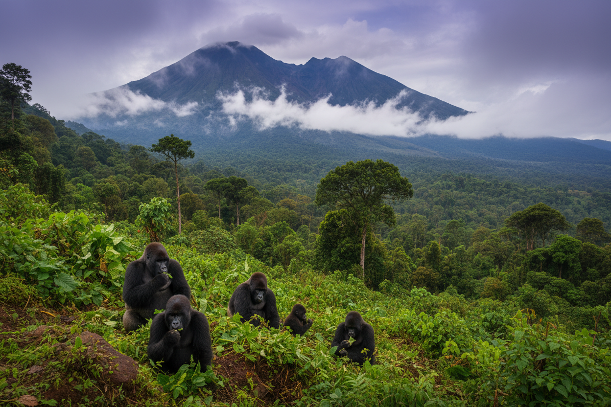 ugandské hory a gorily